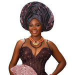 Luxury African Auto Gele Headwrap – High - Quality Wedding & Party Turban for Women - Free Delivery Worldwide only at Flexi Africa