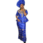 Luxury African Bazin Riche Embroidery Plus Size Elegant Church & Party Dress - Free Delivery Worldwide only at Flexi Africa
