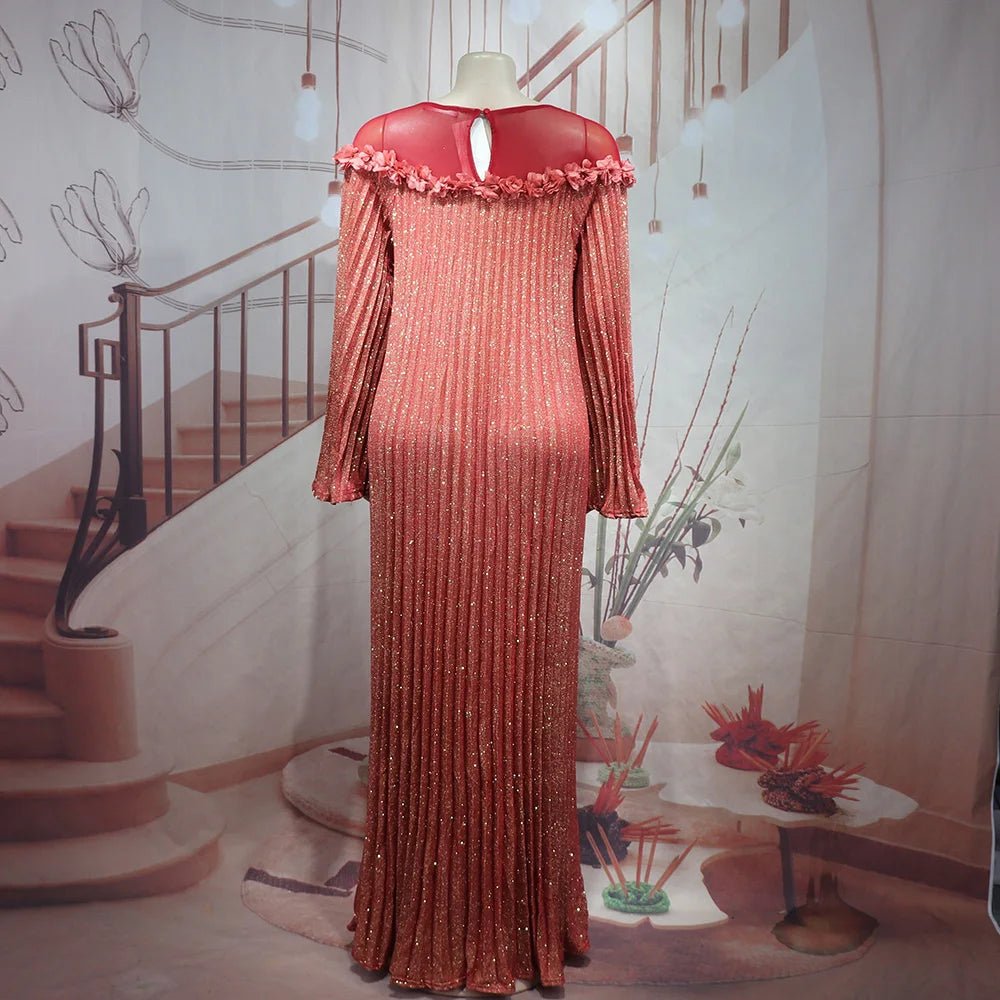 Luxury African Boubou Dress for Women – Classical Elegance Rhodochrosite Design with Folded Pleats - Free Delivery Worldwide only at Flexi Africa