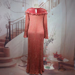 Luxury African Boubou Dress for Women – Classical Elegance Rhodochrosite Design with Folded Pleats - Free Delivery Worldwide only at Flexi Africa