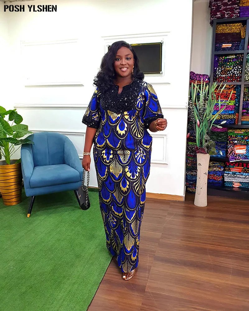 Buy Luxury African Long Gown – Sequin Embellished Caftan Dress with Floral Print and Slit for only $61.49 at Flexi Africa!