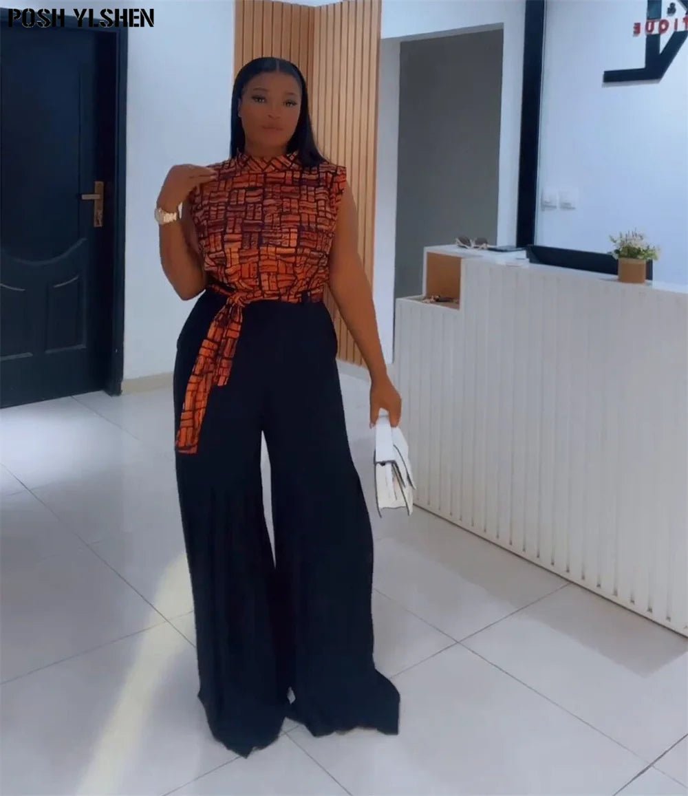 Luxury African Outfit for Women – Ankara Pleated Pants and Top Set, Plus Size Vacation Wear - Free Delivery Worldwide