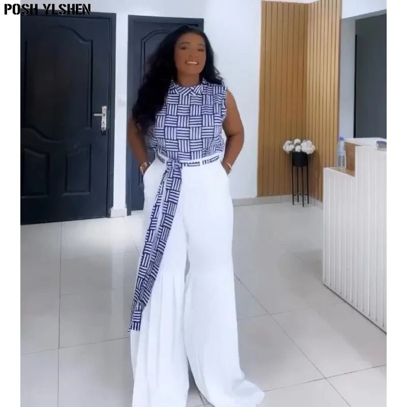 Luxury African Outfit for Women – Ankara Pleated Pants and Top Set, Plus Size Vacation Wear - Free Delivery Worldwide