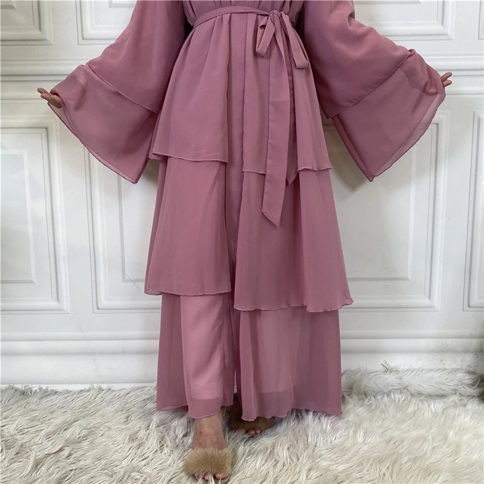 Luxury Chiffon Open Abaya Layered Kaftan for Women – Elegant Robe and Fashionable Caftan Dress - Free Delivery Worldwide only at Flexi Africa