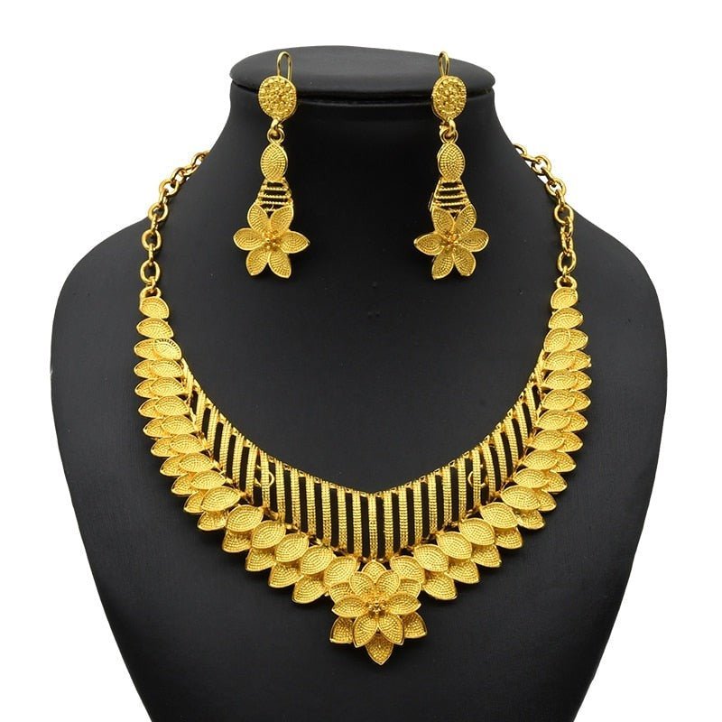 Luxury Plated Jewelry Set For Women Bridal Wedding Necklace And Earrings Set African Necklace Choker Gifts - Flexi Africa