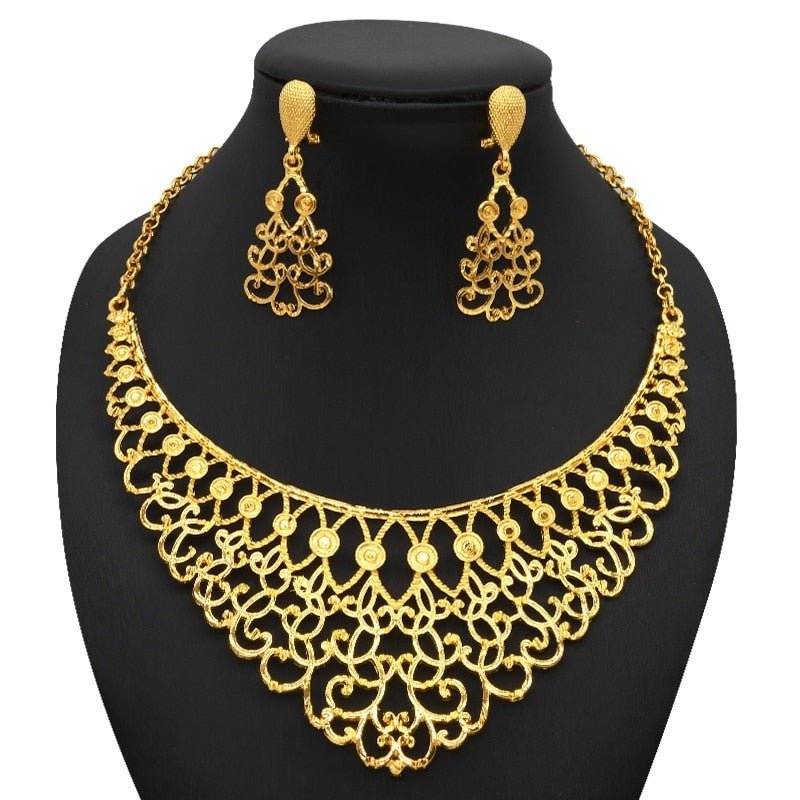 Luxury Plated Jewelry Set For Women Bridal Wedding Necklace And Earrings Set African Necklace Choker Gifts - Flexi Africa