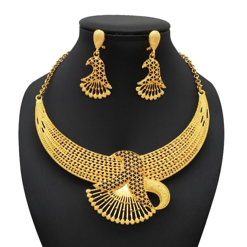 Luxury Plated Jewelry Set For Women Bridal Wedding Necklace And Earrings Set African Necklace Choker Gifts - Flexi Africa