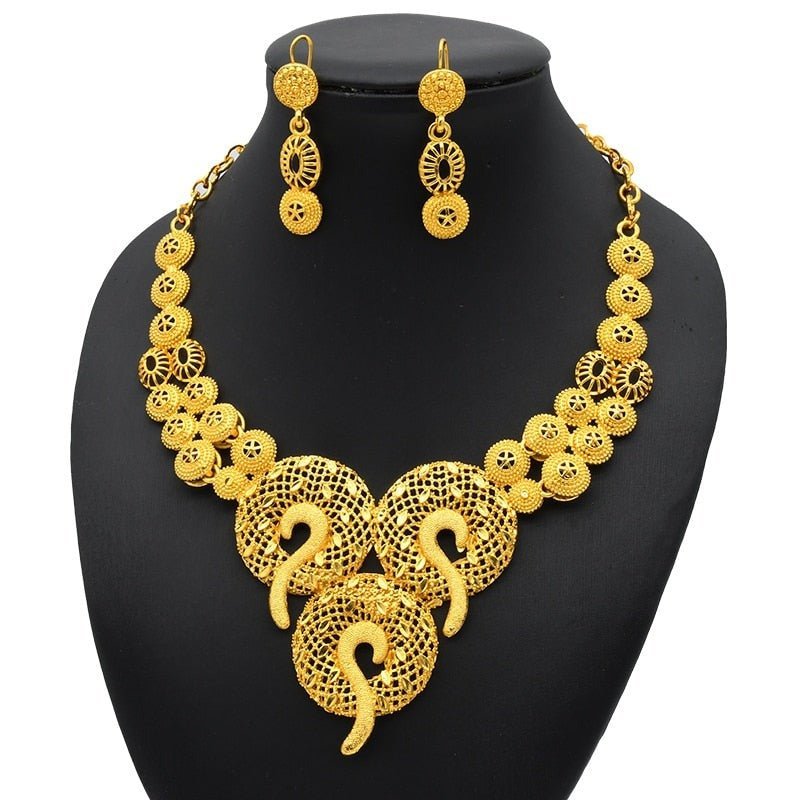 Luxury Plated Jewelry Set For Women Bridal Wedding Necklace And Earrings Set African Necklace Choker Gifts - Flexi Africa