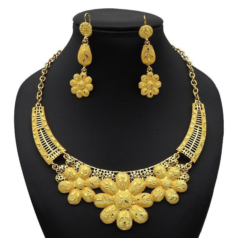 Luxury Plated Jewelry Set For Women Bridal Wedding Necklace And Earrings Set African Necklace Choker Gifts - Flexi Africa