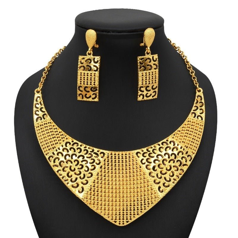 Luxury Plated Jewelry Set For Women Bridal Wedding Necklace And Earrings Set African Necklace Choker Gifts - Flexi Africa