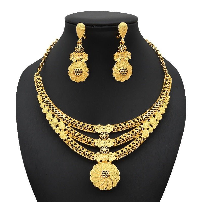 Luxury Plated Jewelry Set For Women Bridal Wedding Necklace And Earrings Set African Necklace Choker Gifts - Flexi Africa