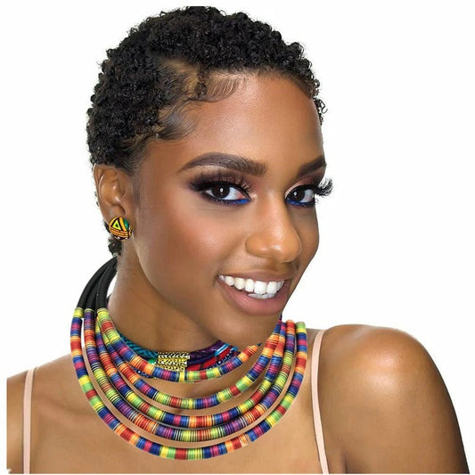 Make a Statement with our African Inspired Multilayer Choker Necklace and Earrings Jewelry Set - Flexi Africa - Free Delivery