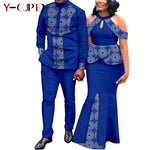 Buy Matching Bazin African Couple Attire – Women’s Mermaid Dress & Men’s Shirt Pant Set for only $67.83 at Flexi Africa!