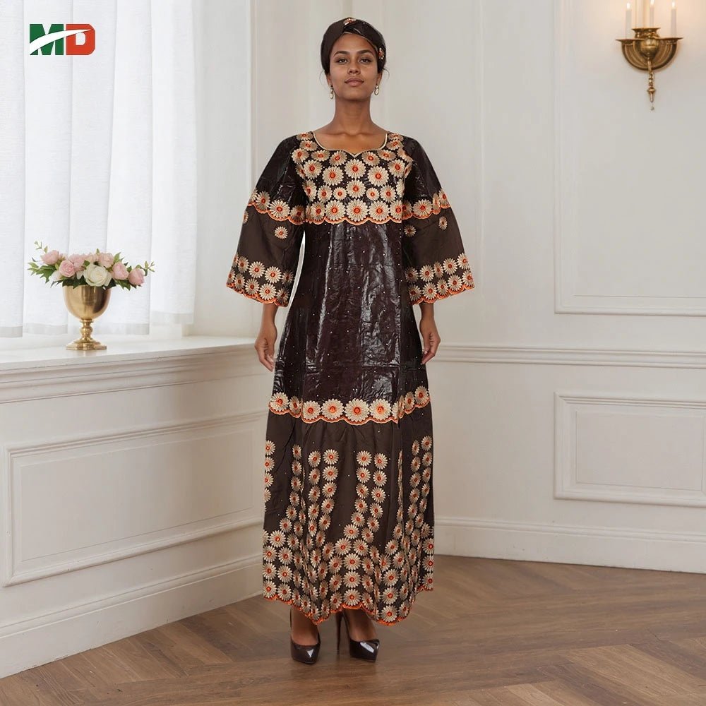 MD African Dresses Women's Clothing Traditional Embroidery Bazin Riche Dashiki Dress Long Dresses 2025 South Africa Lady Clothes - Free Delivery Worldwide only at Flexi Africa