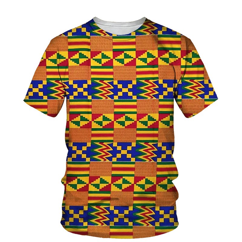 Men's African Folk Ethnic 3D Printed Fashion - O Collar, Short Sleeve, Loose Fit, Plus Size Top - Flexi Africa - Flexi Africa offers Free Delivery Worldwide - Vibrant African traditional clothing showcasing bold prints and intricate designs