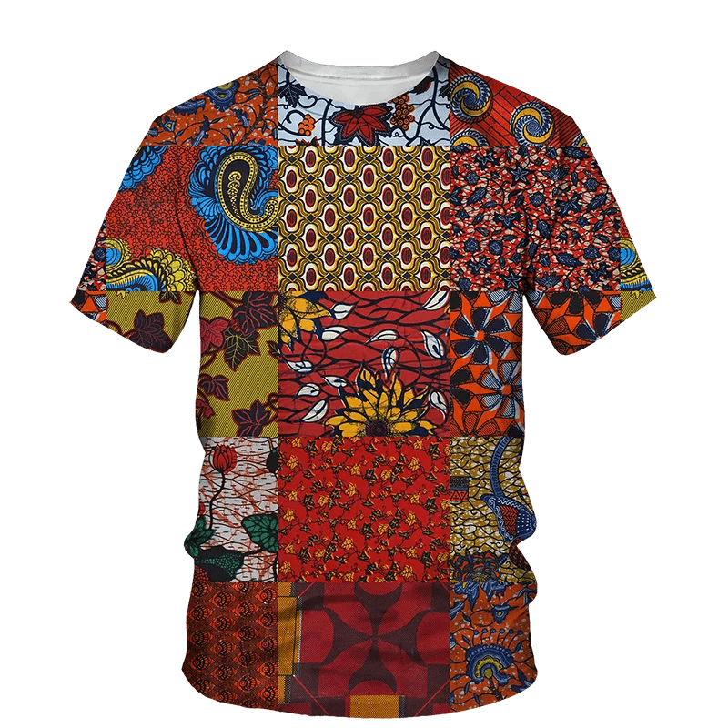 Men's African Folk Ethnic 3D Printed Fashion - O Collar, Short Sleeve, Loose Fit, Plus Size Top - Flexi Africa - FREE POST