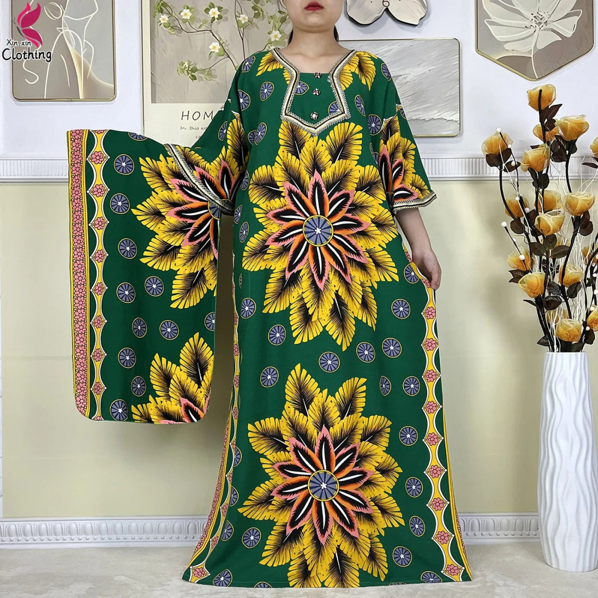 New Style High Quality Muslim Abayas For Women Dress 100%Cotton Dubai Fashion Pocket Printed African Dashiki Femme Loose Dress - Free Delivery Worldwide only at Flexi Africa