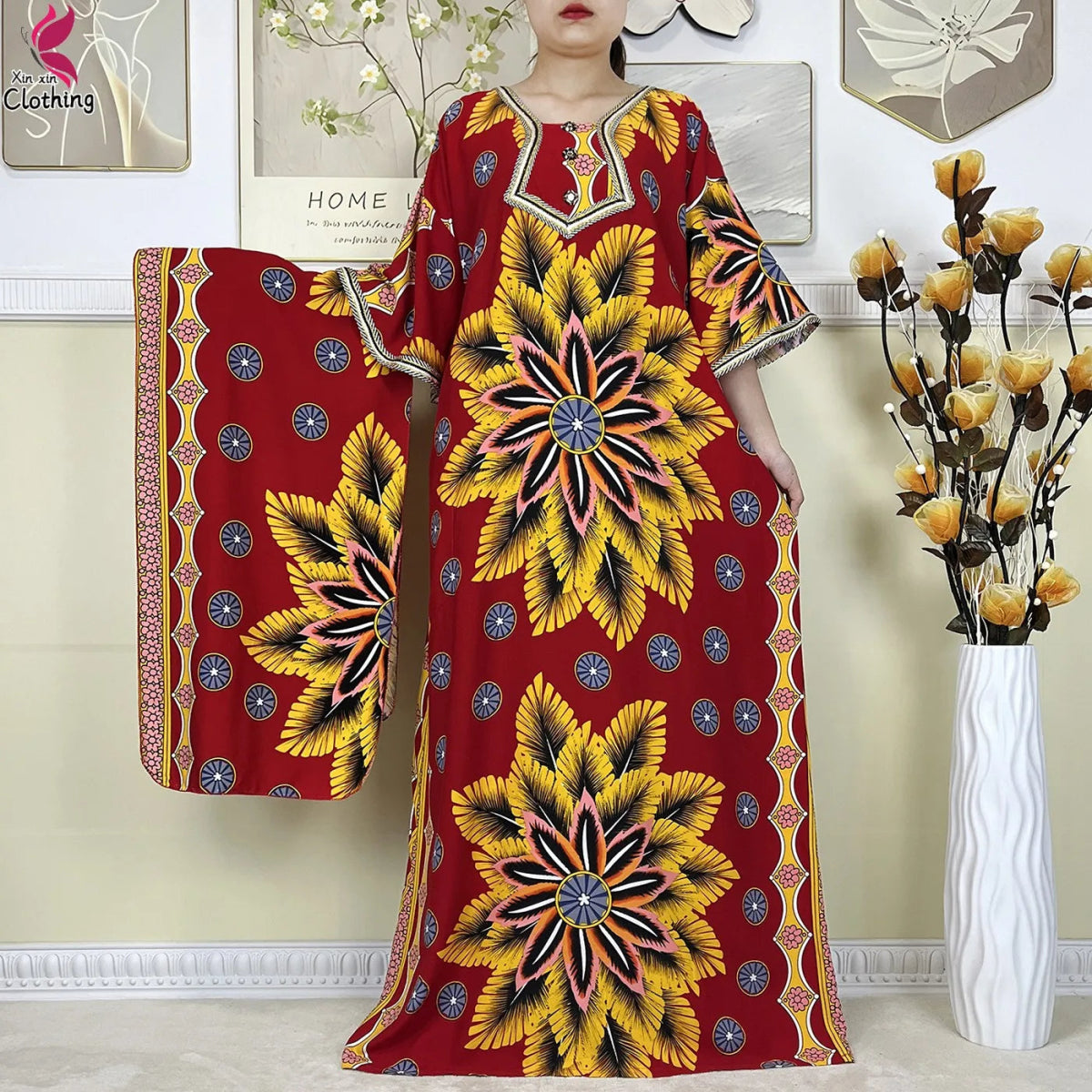 New Style High Quality Muslim Abayas For Women Dress 100%Cotton Dubai Fashion Pocket Printed African Dashiki Femme Loose Dress - Free Delivery Worldwide only at Flexi Africa