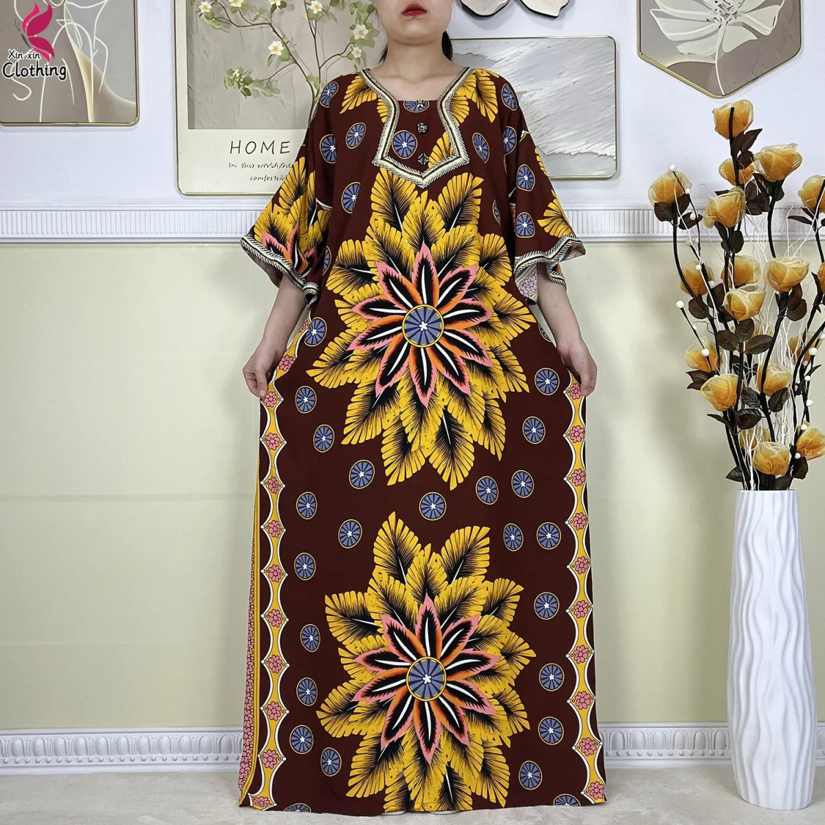 New Style High Quality Muslim Abayas For Women Dress 100%Cotton Dubai Fashion Pocket Printed African Dashiki Femme Loose Dress - Free Delivery Worldwide only at Flexi Africa