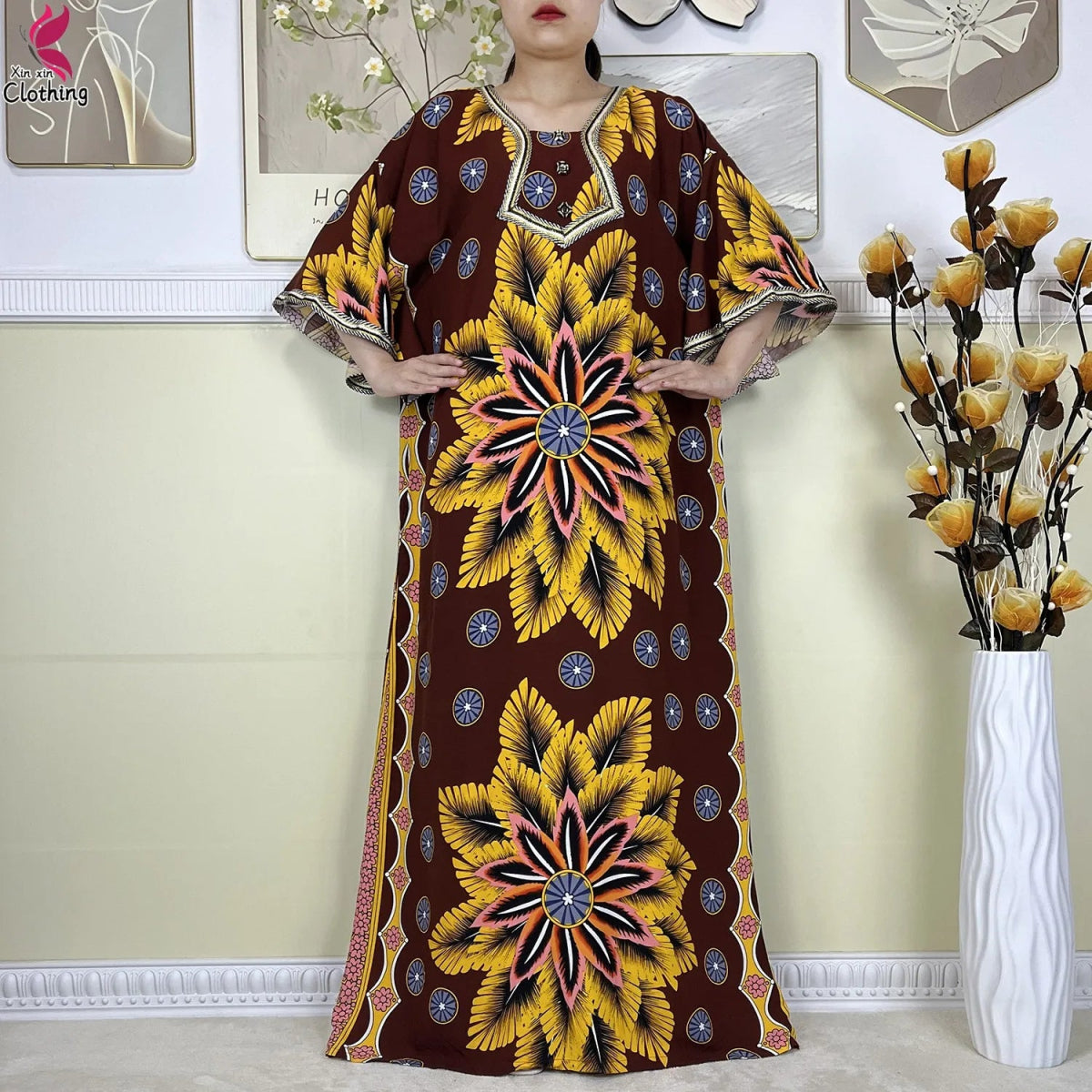 New Style High Quality Muslim Abayas For Women Dress 100%Cotton Dubai Fashion Pocket Printed African Dashiki Femme Loose Dress - Free Delivery Worldwide only at Flexi Africa