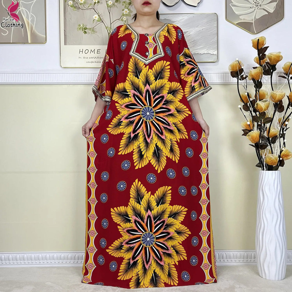 New Style High Quality Muslim Abayas For Women Dress 100%Cotton Dubai Fashion Pocket Printed African Dashiki Femme Loose Dress - Free Delivery Worldwide only at Flexi Africa