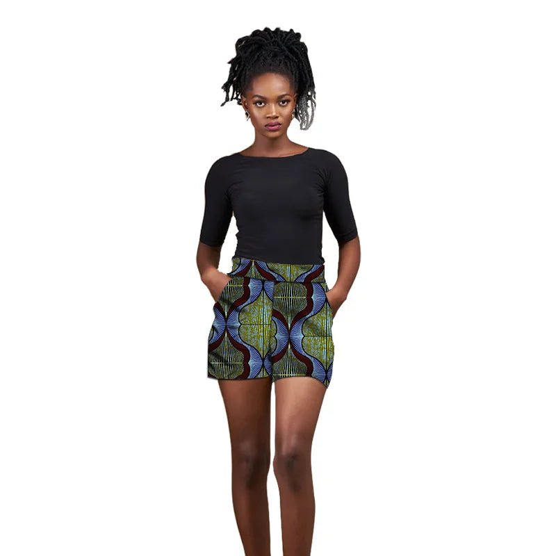 Nigerian Pattern Print Women's Hot Shorts: Stylish African Fashion Breeches - Flexi Africa - Flexi Africa offers Free Delivery Worldwide - Vibrant African traditional clothing showcasing bold prints and intricate designs