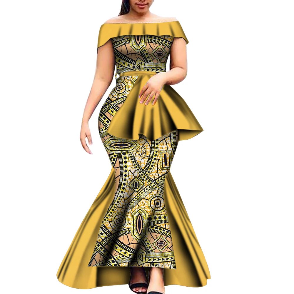 Off - Shoulder Bazin Riche African Dress for Women – Plus Size Elegant Party Gown - Free Delivery Worldwide only at Flexi Africa