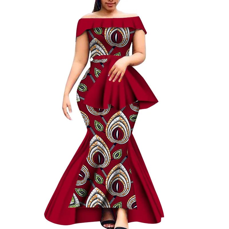 Off - Shoulder Bazin Riche African Dress for Women – Plus Size Elegant Party Gown - Free Delivery Worldwide only at Flexi Africa