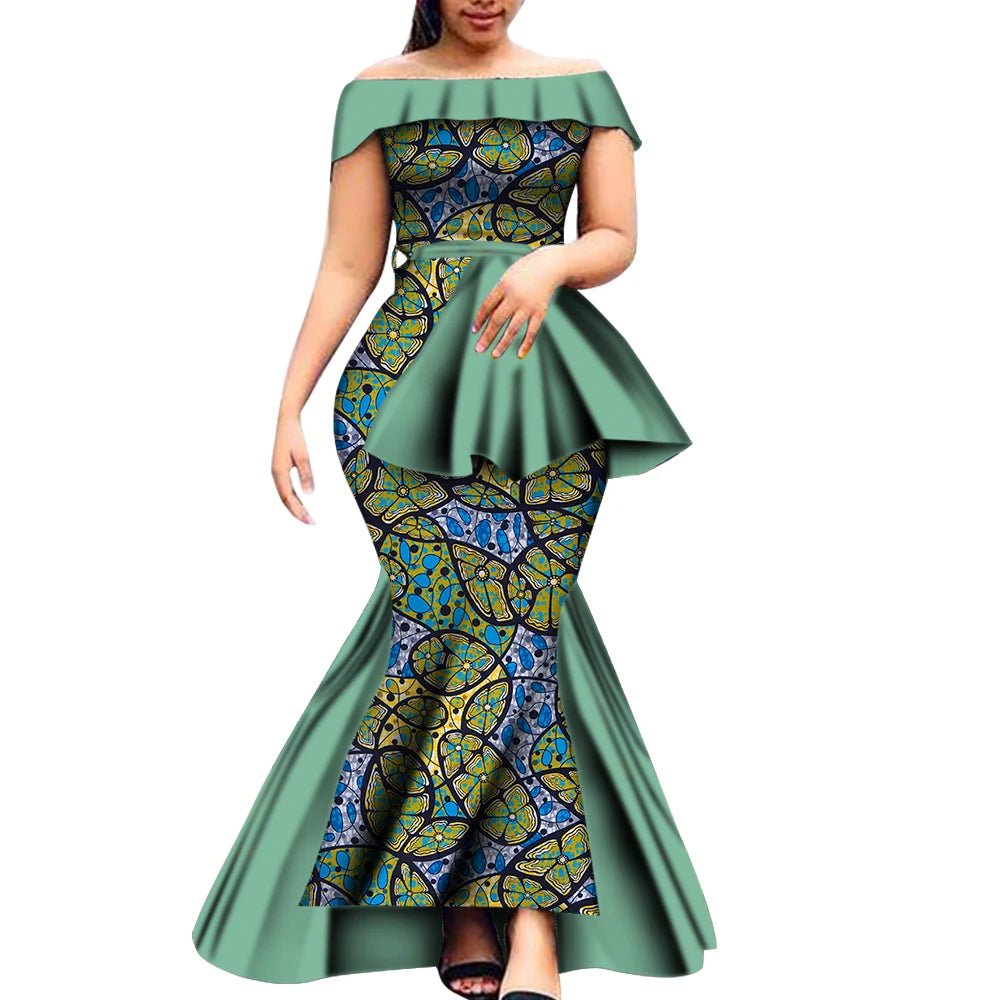 Off - Shoulder Bazin Riche African Dress for Women – Plus Size Elegant Party Gown - Free Delivery Worldwide only at Flexi Africa