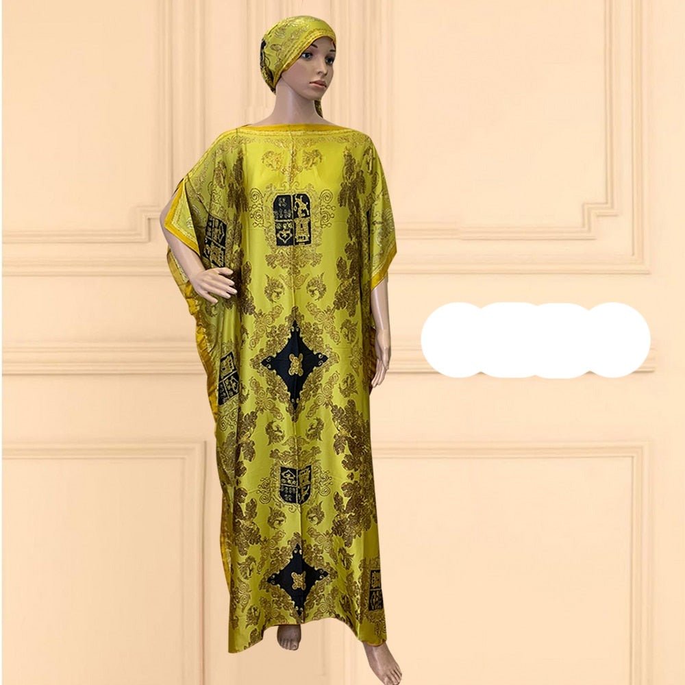 Oversized African Print Abaya Dress with Scarf - Loose, Long, and Fashionable for Women of All Sizes - Free Delivery Worldwide only at Flexi Africa