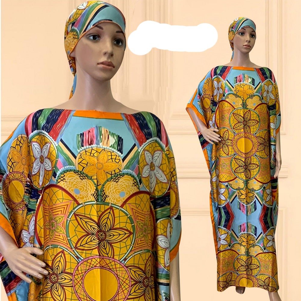 Oversized African Print Abaya Dress with Scarf - Loose, Long, and Fashionable for Women of All Sizes - Free Delivery Worldwide only at Flexi Africa