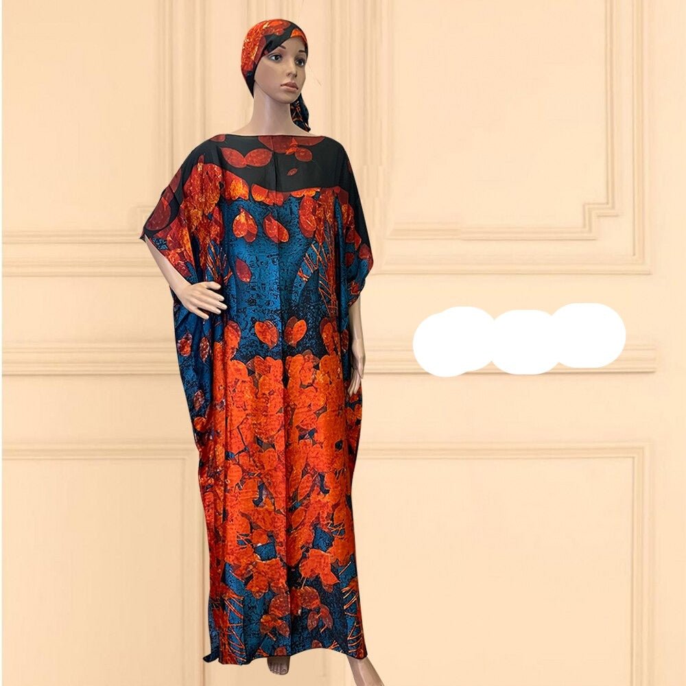 Oversized African Print Abaya Dress with Scarf - Loose, Long, and Fashionable for Women of All Sizes - Free Delivery Worldwide only at Flexi Africa