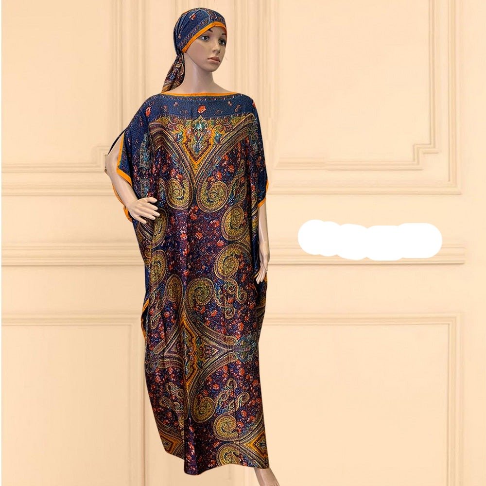 Oversized African Print Abaya Dress with Scarf - Loose, Long, and Fashionable for Women of All Sizes - Free Delivery Worldwide only at Flexi Africa