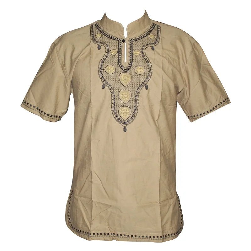 Pan - African Holiday Fashion: Dashiki - Inspired Embroidery Basic Tee Shirt - Free Delivery Worldwide only at Flexi Africa