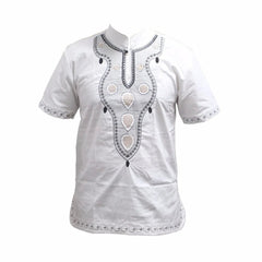 Pan - African Holiday Fashion: Dashiki - Inspired Embroidery Basic Tee Shirt - Free Delivery Worldwide only at Flexi Africa