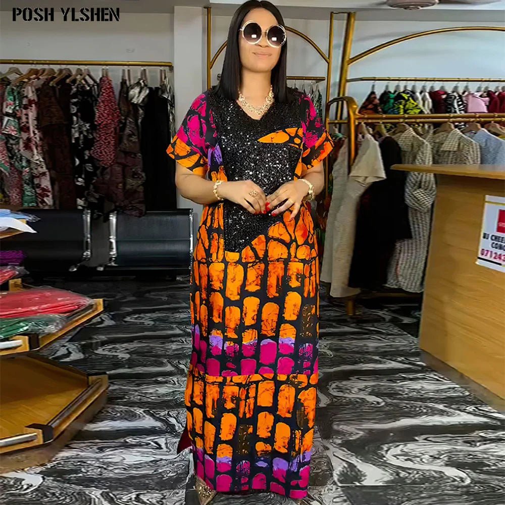 Plus Size Abaya African Dresses for Women 2024 New Traditional Nigeria Luxury Sequins Caftan Long Maxi Dress Musulman Robe Femme - Free Delivery Worldwide only at Flexi Africa