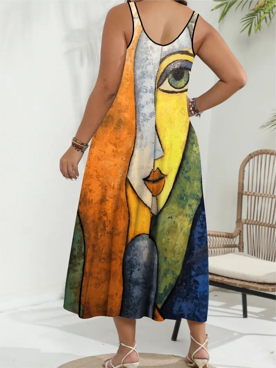 Plus Size Abstract Face Print Cami Dress – Casual Sleeveless Spring & Summer - Free Delivery Worldwide only at Flexi Africa