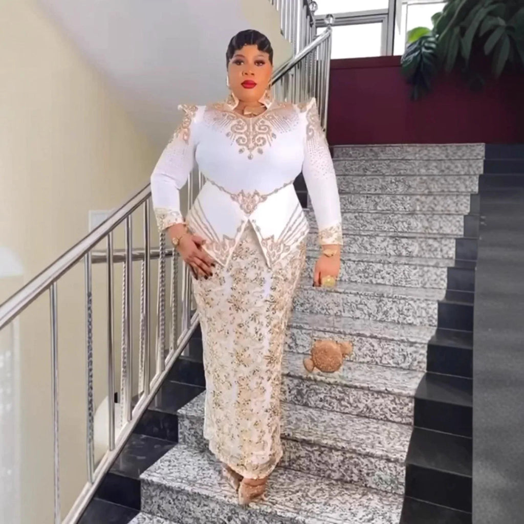 Plus Size African Ankara Long Evening Dress Elegant Women’s Wedding & Party Gown - Free Delivery Worldwide only at Flexi Africa