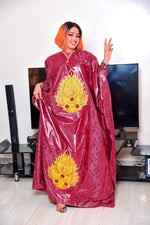Plus Size African Bazin Riche Dress for Women – Elegant Floor - Length Embroidered Gown with Matching Scarf - Free Delivery Worldwide only at Flexi Africa