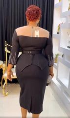 Plus Size African Bodycon Maxi Dress for Women – 3/4 Sleeve Polyester Evening Gown - Free Delivery Worldwide only at Flexi Africa