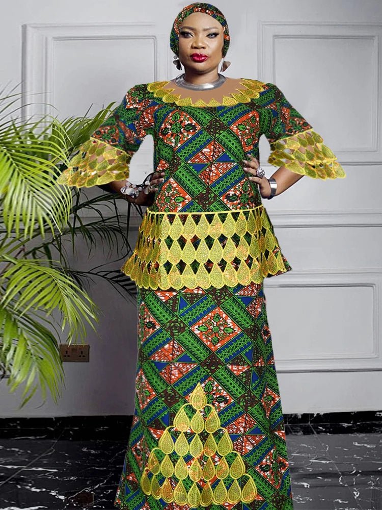 Plus Size African Dashiki Print Dress for Women - Traditional Wax Print 2PC Set - Free Delivery Worldwide only at Flexi Africa