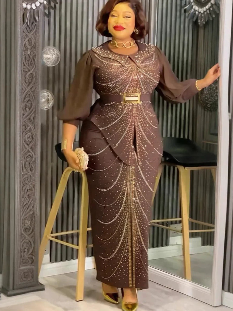 Plus Size African Party Dress for Women – Dashiki Diamond Print Bodycon Maxi Gown - Free Delivery Worldwide only at Flexi Africa