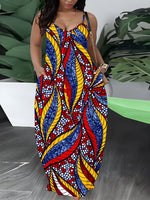 Plus Size African Print Strapless Maxi Dress – Red Blue Yellow Bohemian Summer Gown - Free Delivery Worldwide only at Flexi Africa
