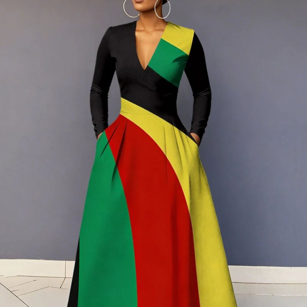 Plus Size Bohemian Hooded Maxi Dress – V - Neck Long Sleeve A - Line Swing Skirt - Free Delivery Worldwide only at Flexi Africa