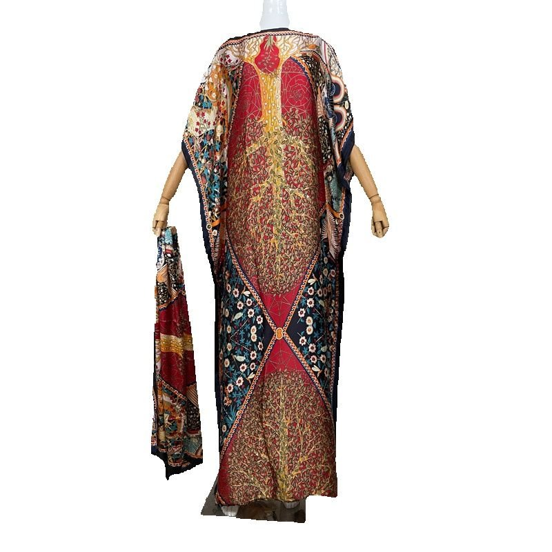 Plus-Size Dress Set with Elegant Floor-Length Gown and Matching Scarf - Flexi Africa - Flexi Africa offers Free Delivery Worldwide - Vibrant African traditional clothing showcasing bold prints and intricate designs