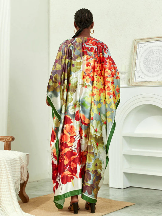 Plus Size Elegant Kimono, Women's Plus Solid Satin Half Sleeve Open Front Belted Kimono Cover Up - Free Delivery Worldwide only at Flexi Africa