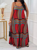 Plus Size Elegant Printed Maxi Dress with Straps & Pockets – Spring Summer Style - Free Delivery Worldwide only at Flexi Africa