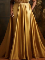 Plus Size Formal Evening Satin Dress Elegant Tierred V - Neck Sleeveless Gold Luxury High Waist A - Line Party Wedding Maxi Dresses - Free Delivery Worldwide only at Flexi Africa