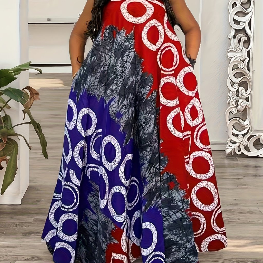 Plus Size Sleeveless African - Inspired Geometric Maxi Dress – Flowy A - Line Floor - Length Style - Free Delivery Worldwide only at Flexi Africa