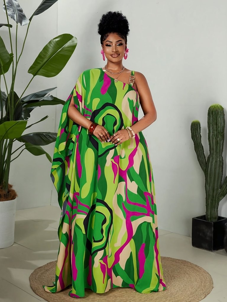 Plus Size Striped Maxi Dress for Women – Off - Shoulder Beach & Resort Style - Free Delivery Worldwide only at Flexi Africa